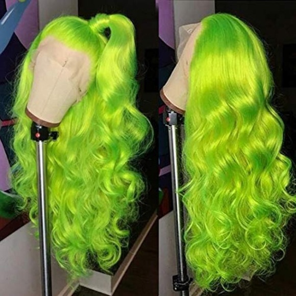 24” FLUORESCENT NEON GREEN BODY WAVY LACEFRONT WIG